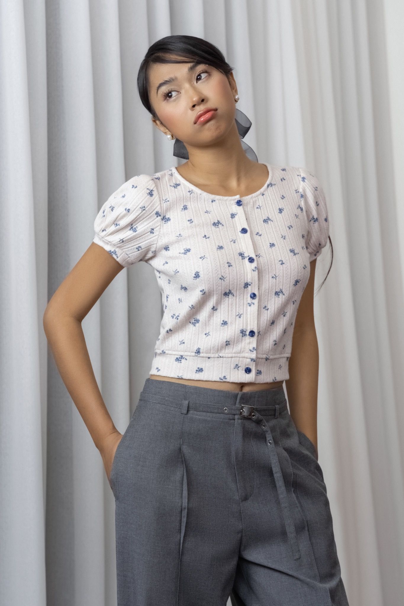 Libe Puff Sleeves Cardigan Top (Pre-order)