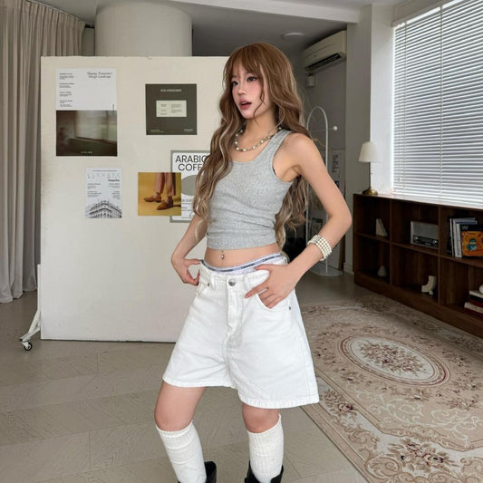 WHOSE Embroidered Pocket Denim Shorts