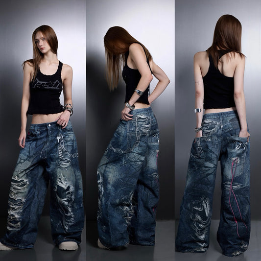 Kish Wide-Leg Printed Jeans