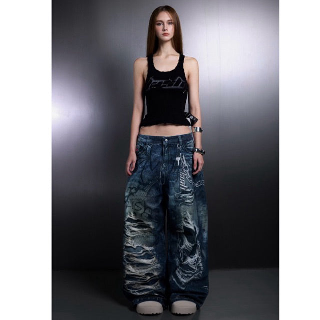 Kish Wide-Leg Printed Jeans