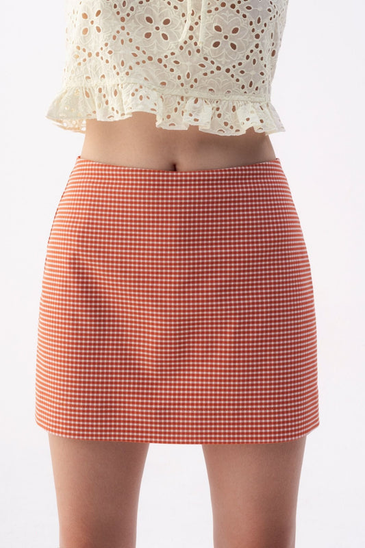Libe Red Gingham Khaki Mini Skirt (Pre-order)