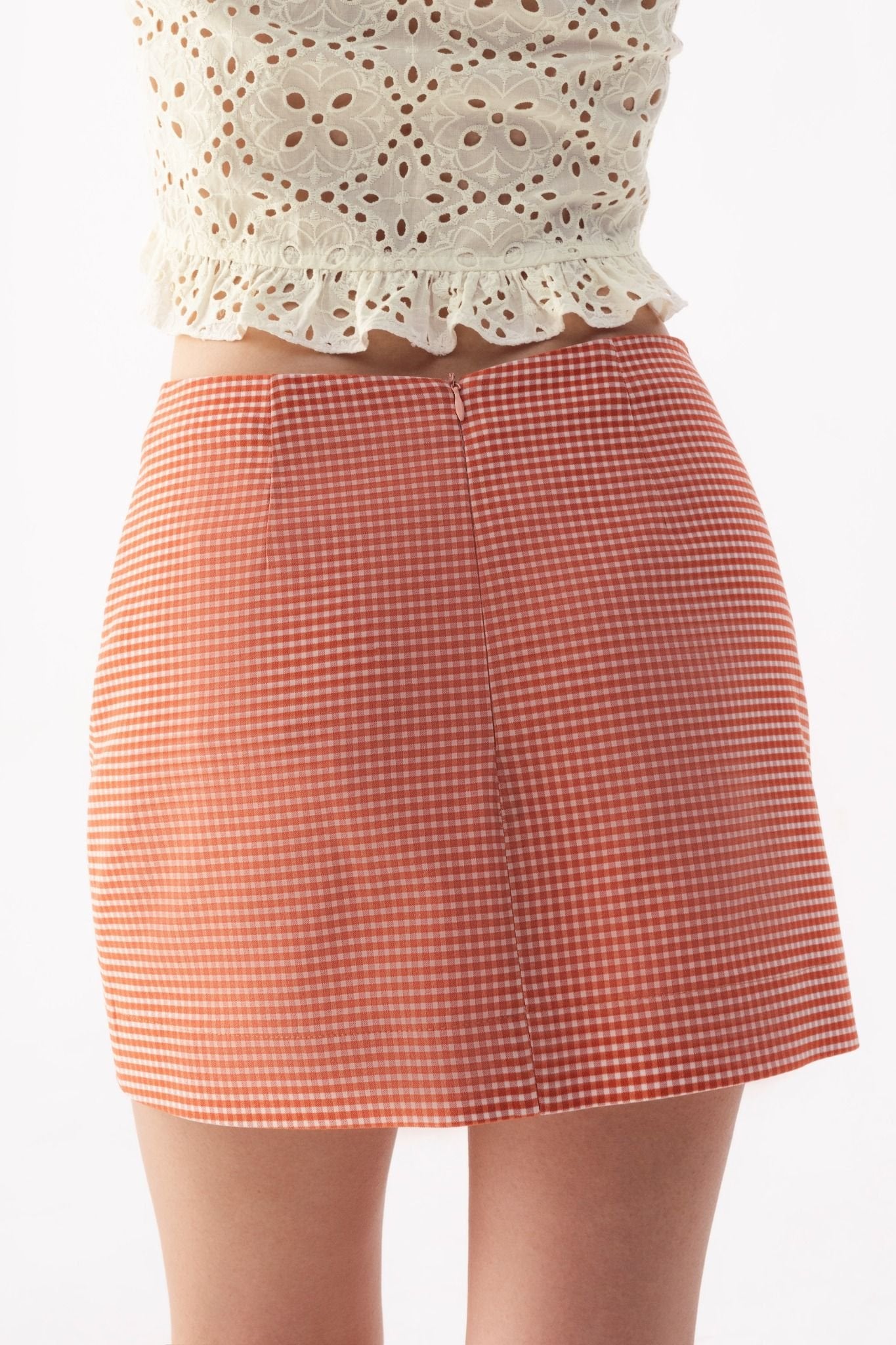 Libe Red Gingham Khaki Mini Skirt (Pre-order)