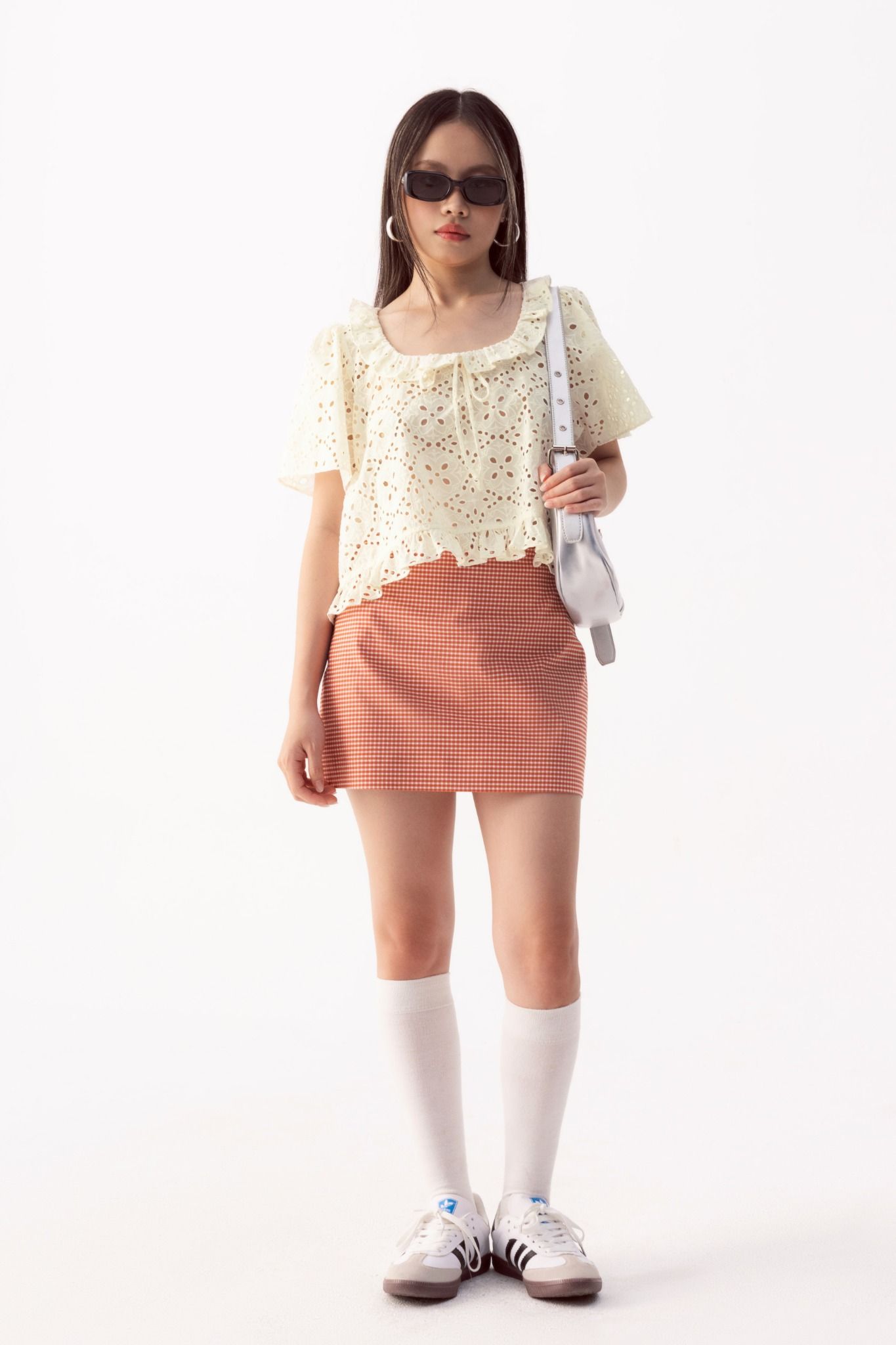 Libe Red Gingham Khaki Mini Skirt (Pre-order)