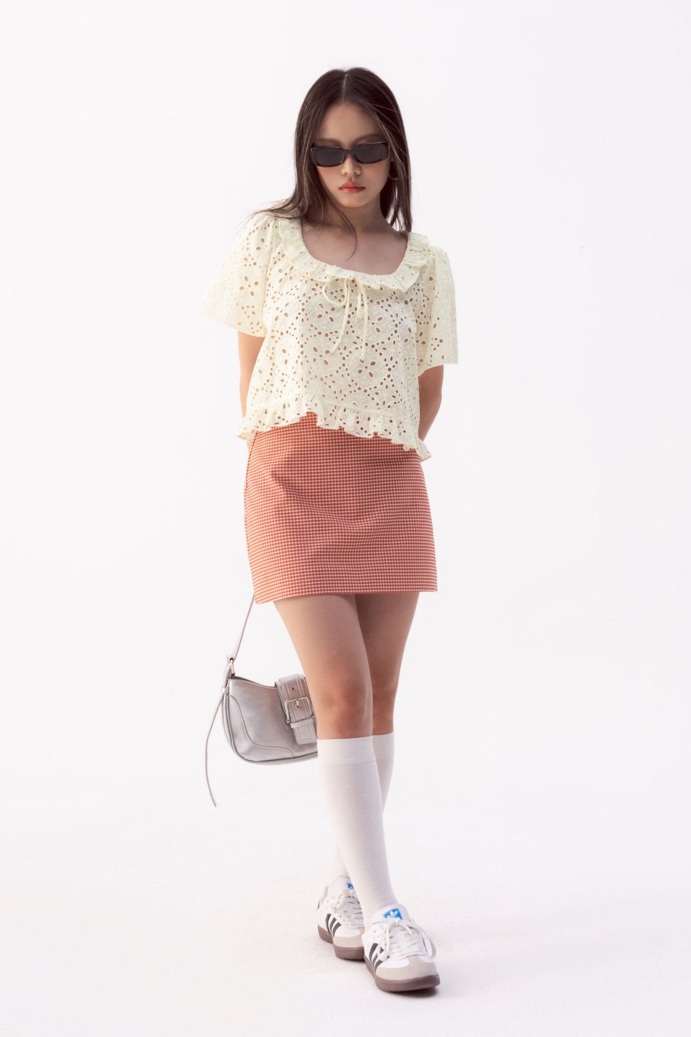 Libe Red Gingham Khaki Mini Skirt (Pre-order)