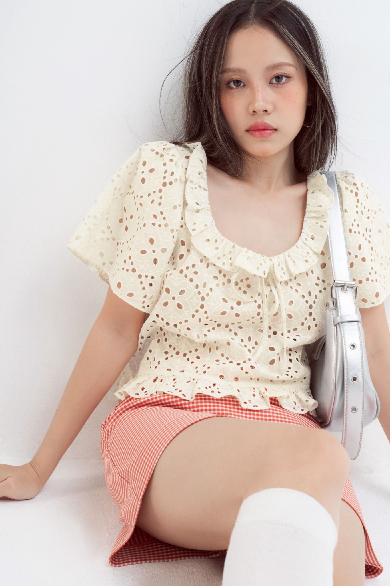 Libe Red Gingham Khaki Mini Skirt (Pre-order)
