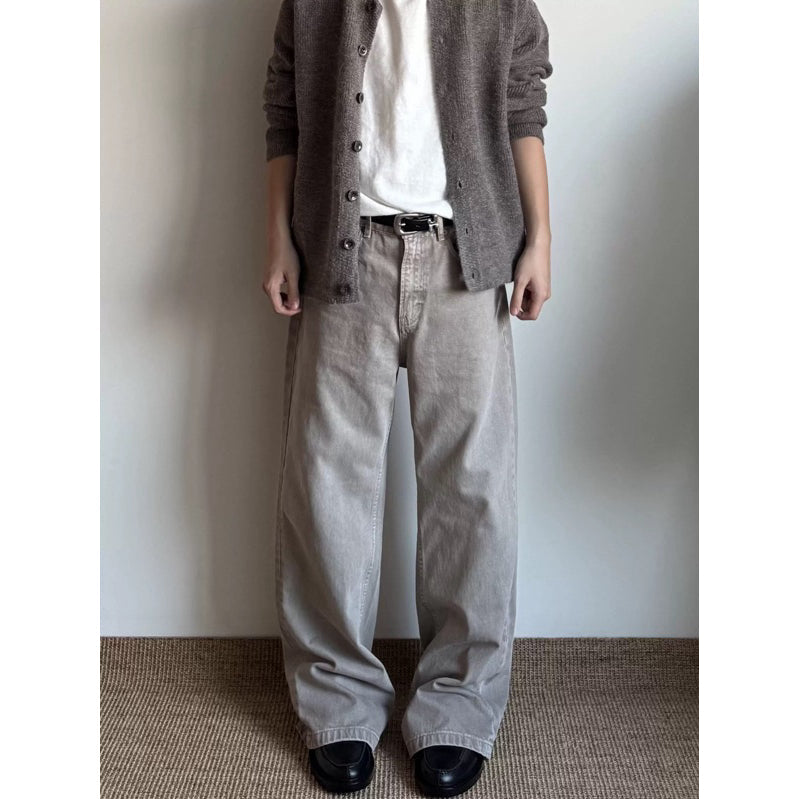 WHOSE Stone Gray Wide Straight Jeans (Pre-order)