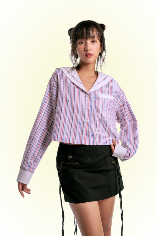 Libe Sailor Collar Crop Shirt (Pre-order)