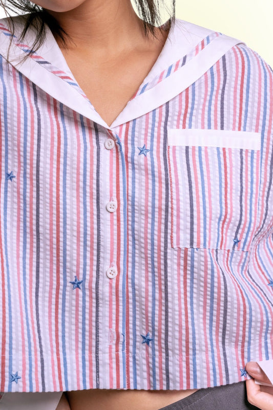 Libe Sailor Collar Crop Shirt (Pre-order)