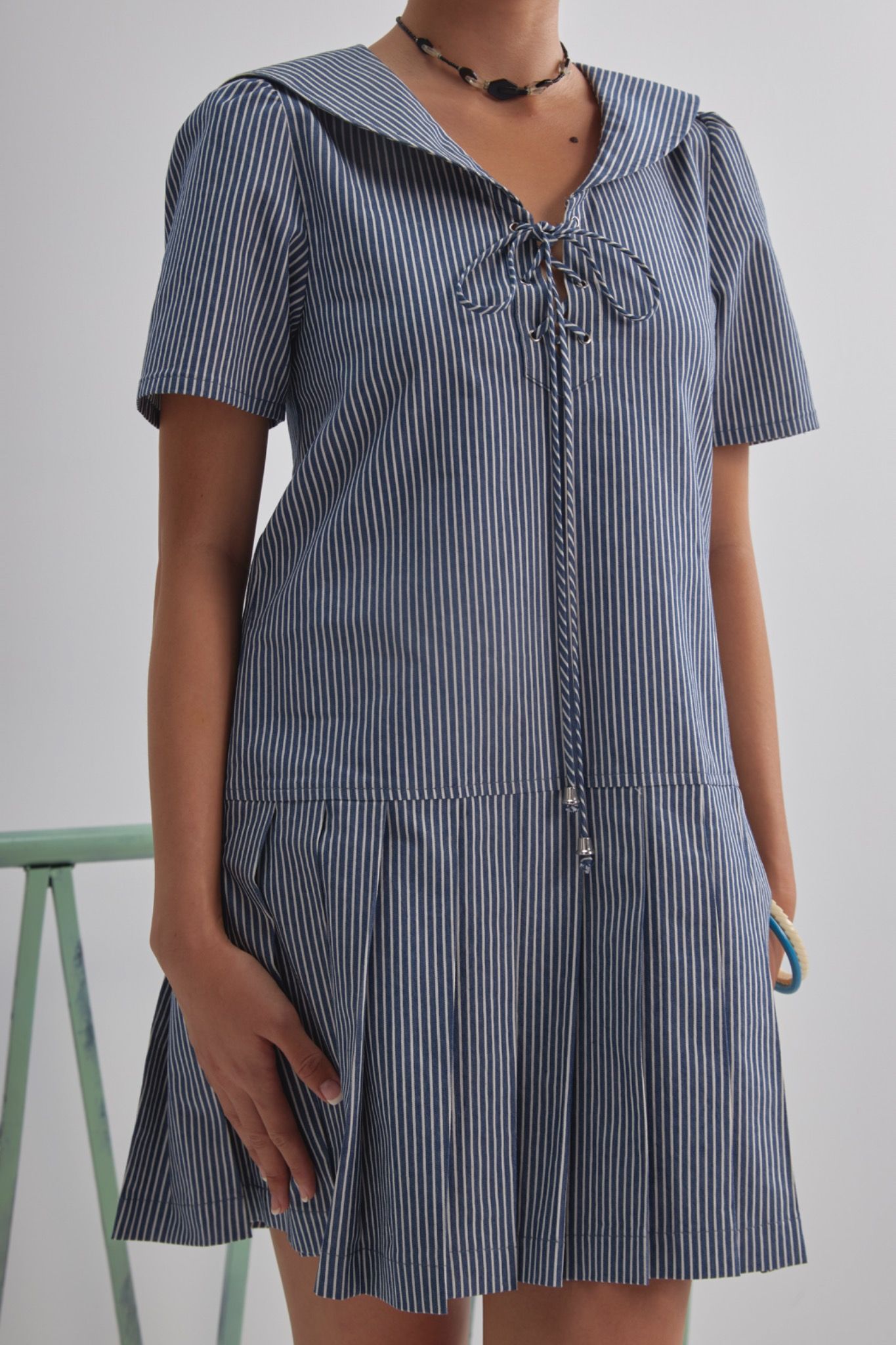 Libe Striped Pleated Mini Dress (Pre-order)