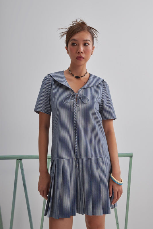 Libe Striped Pleated Mini Dress (Pre-order)