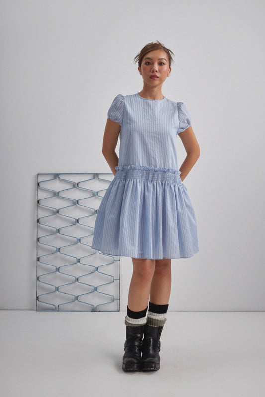 Libe Striped Puff Sleeves Mini Dress (Pre-order)