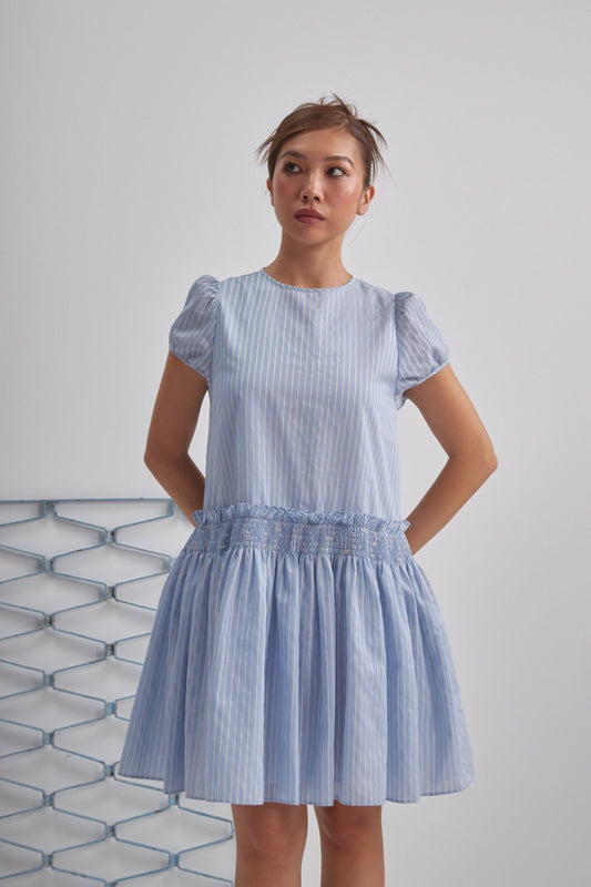 Libe Striped Puff Sleeves Mini Dress (Pre-order)