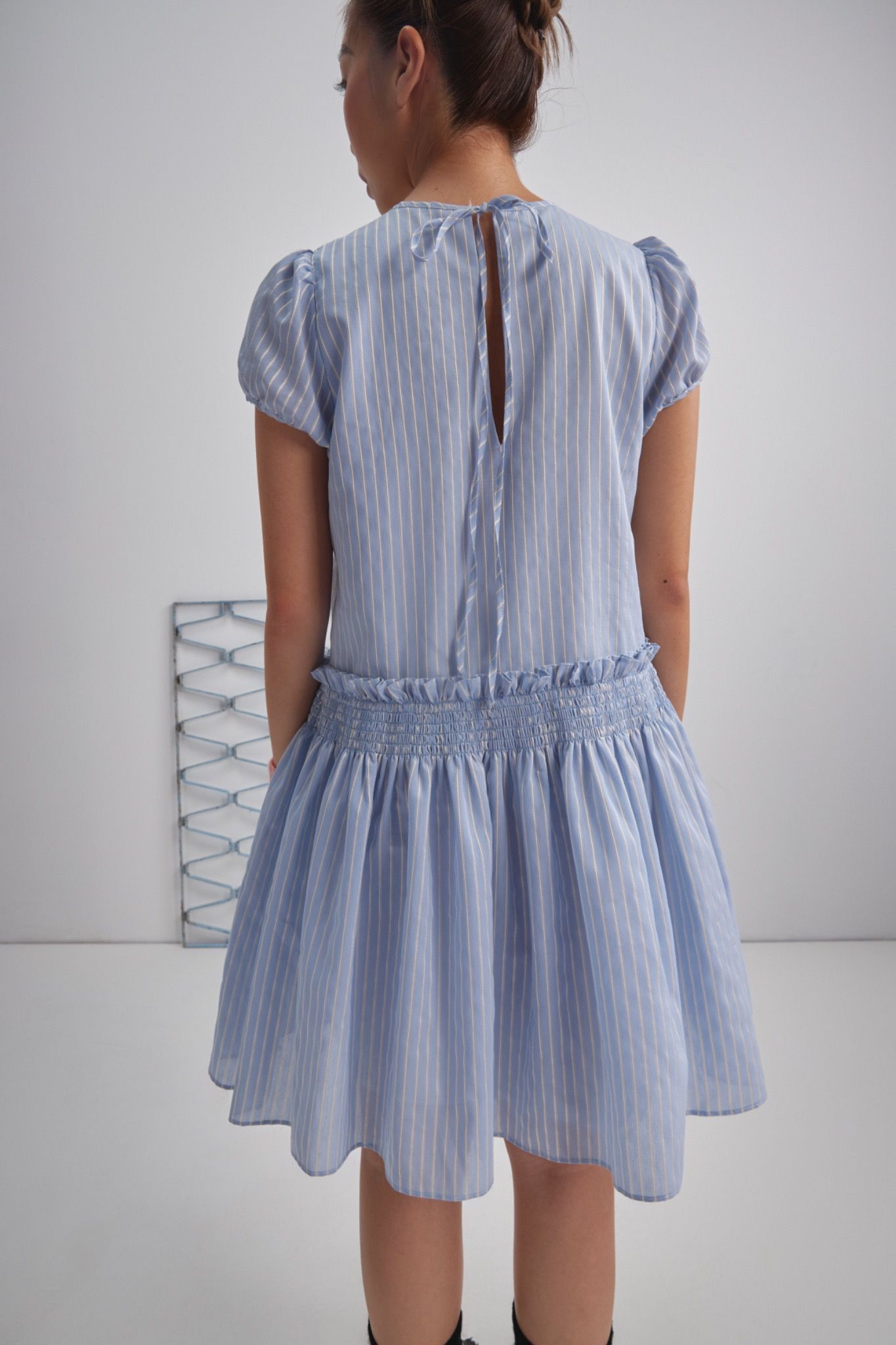 Libe Striped Puff Sleeves Mini Dress (Pre-order)