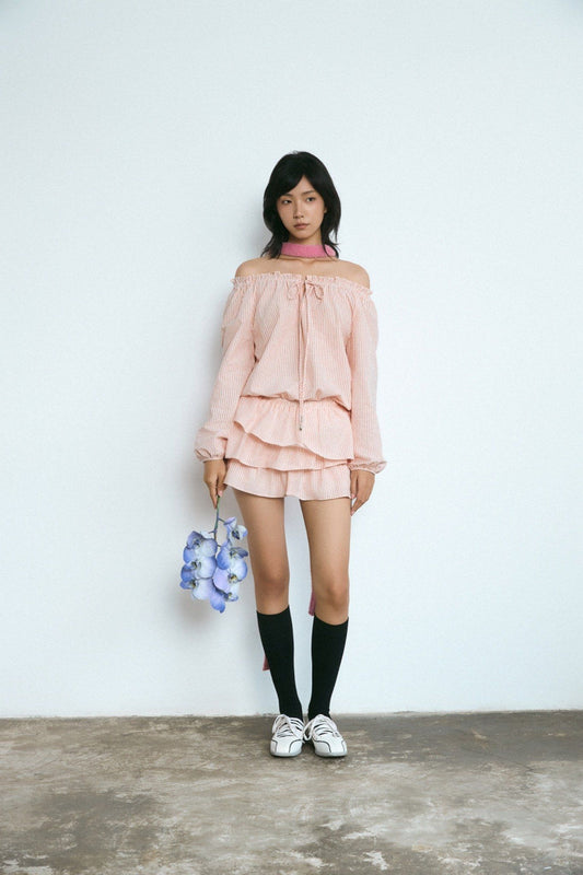 Libe Striped Ruffle Mini Dress (Pre-order)