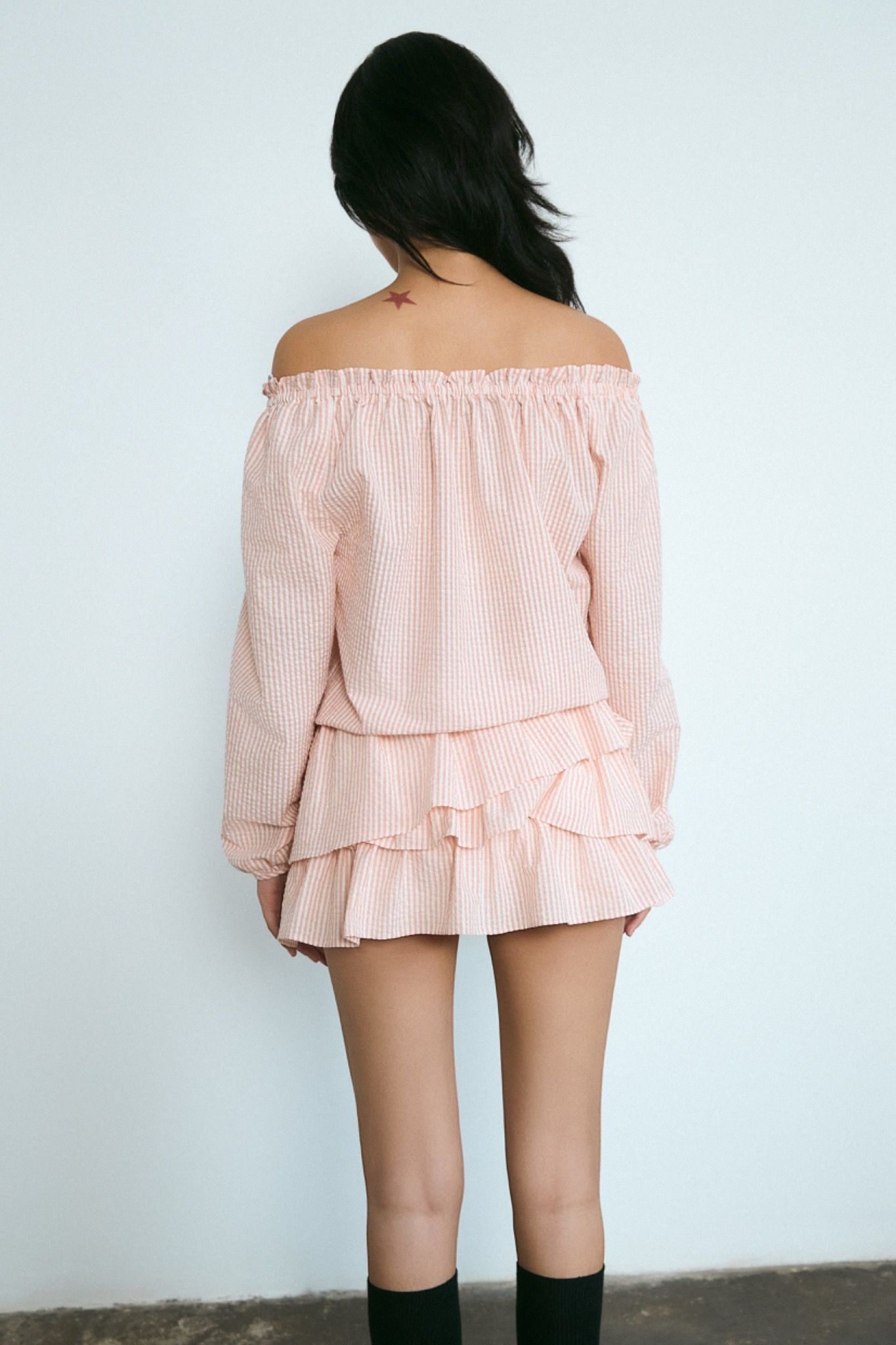 Libe Striped Ruffle Mini Dress (Pre-order)
