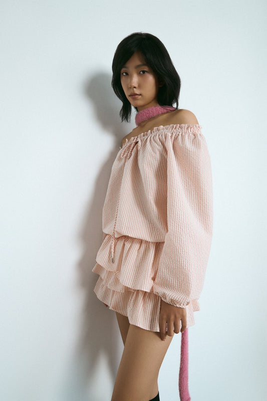 Libe Striped Ruffle Mini Dress (Pre-order)
