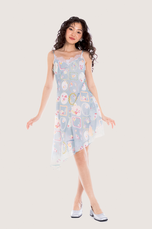 Libe Vintage Floral Printed Lace Hem Midi Slip Dress (Pre-order)