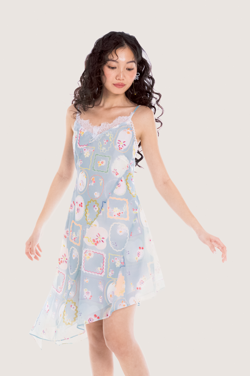 Libe Vintage Floral Printed Lace Hem Midi Slip Dress (Pre-order)