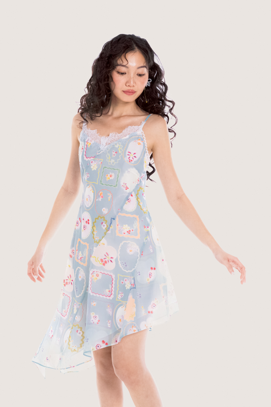 Libe Vintage Floral Printed Lace Hem Midi Slip Dress (Pre-order)