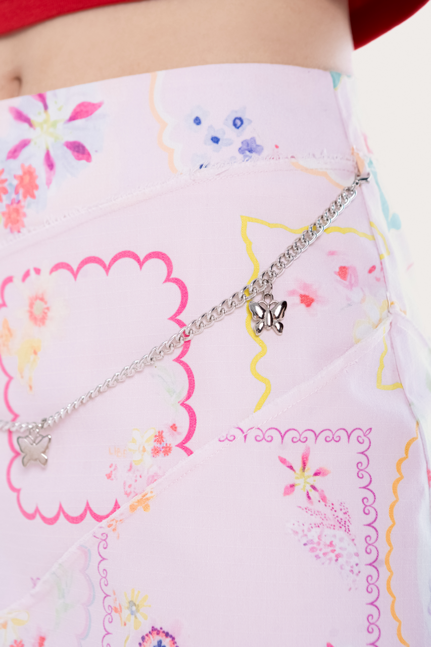Libe Vintage Floral Printed Mini Skirt With Belt Charms (Pre-order)