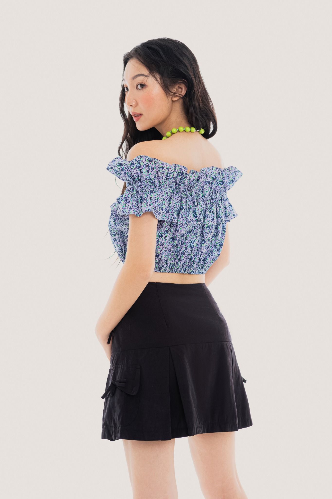 Libe Violet Floral Off Shoulder Top (Pre-order)
