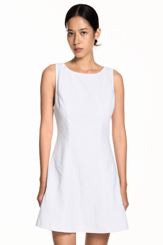 Libe White Boat Neck Mini Dress (Pre-order)