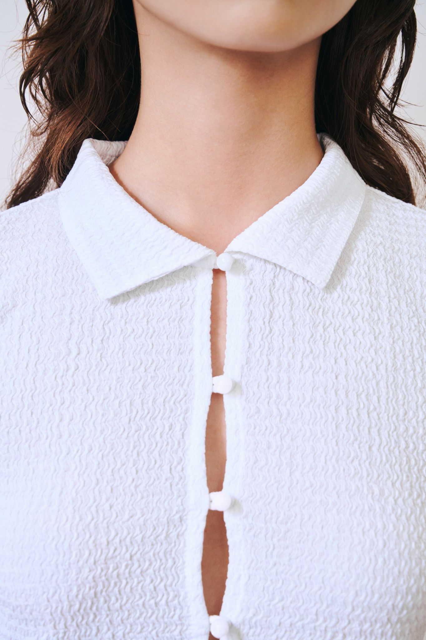 Libe White Button-Up Short Sleeve Top (Pre-order)