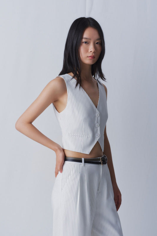 Libe White Fitted Gilet Top (Pre-order)