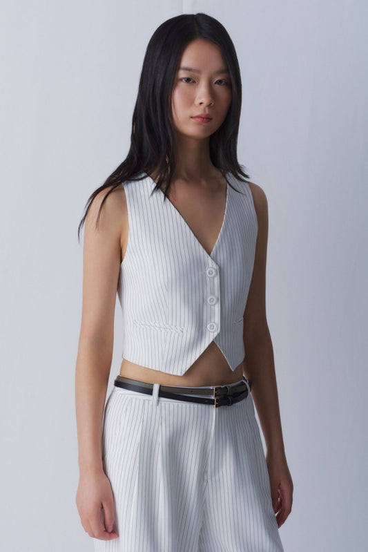 Libe White Fitted Gilet Top (Pre-order)