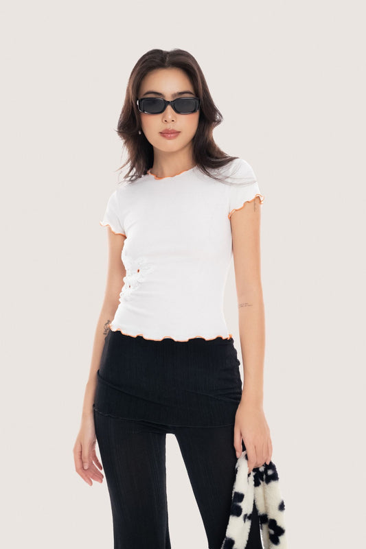 Libe White Flowers Embellished Crop Top (Pre-order)
