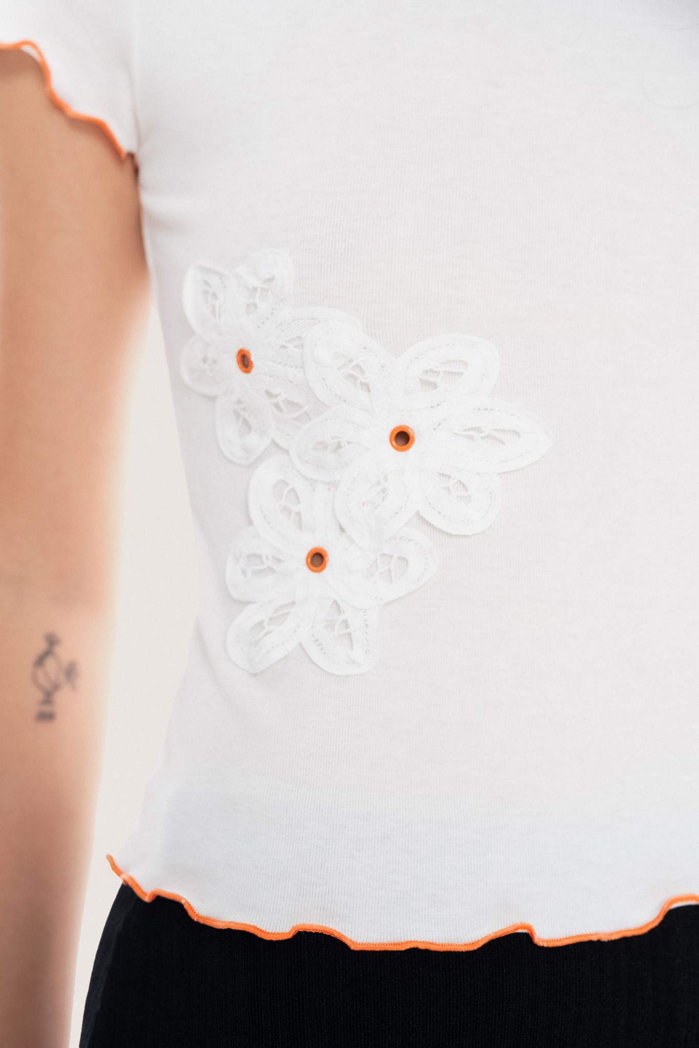 Libe White Flowers Embellished Crop Top (Pre-order)