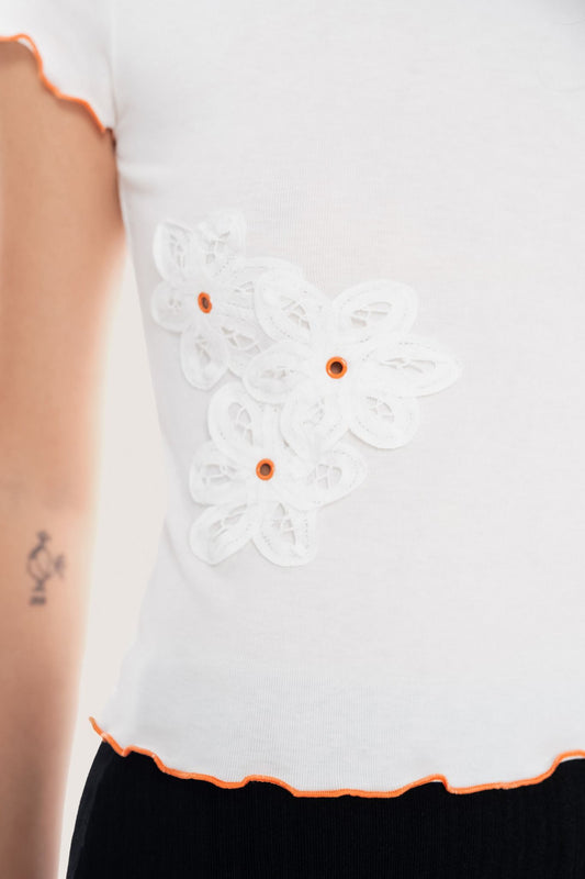 Libe White Flowers Embellished Crop Top (Pre-order)