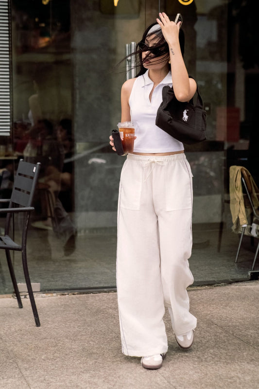Libe White Grey Hem Straight Leg Pants (Pre-order)