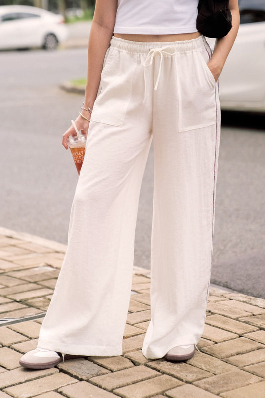Libe White Grey Hem Straight Leg Pants (Pre-order)