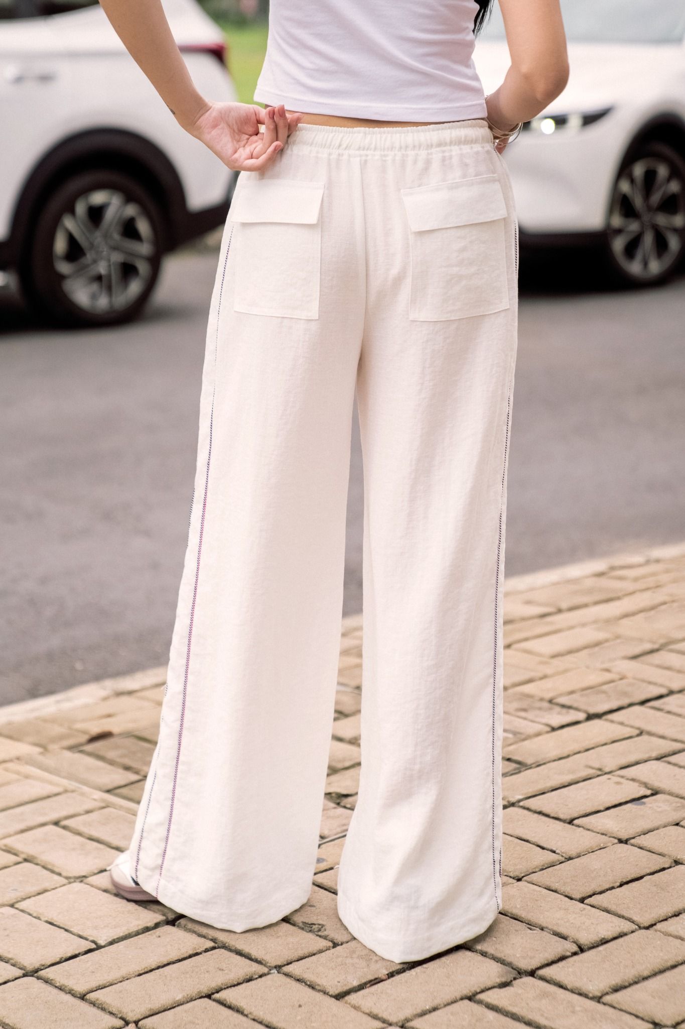 Libe White Grey Hem Straight Leg Pants (Pre-order)
