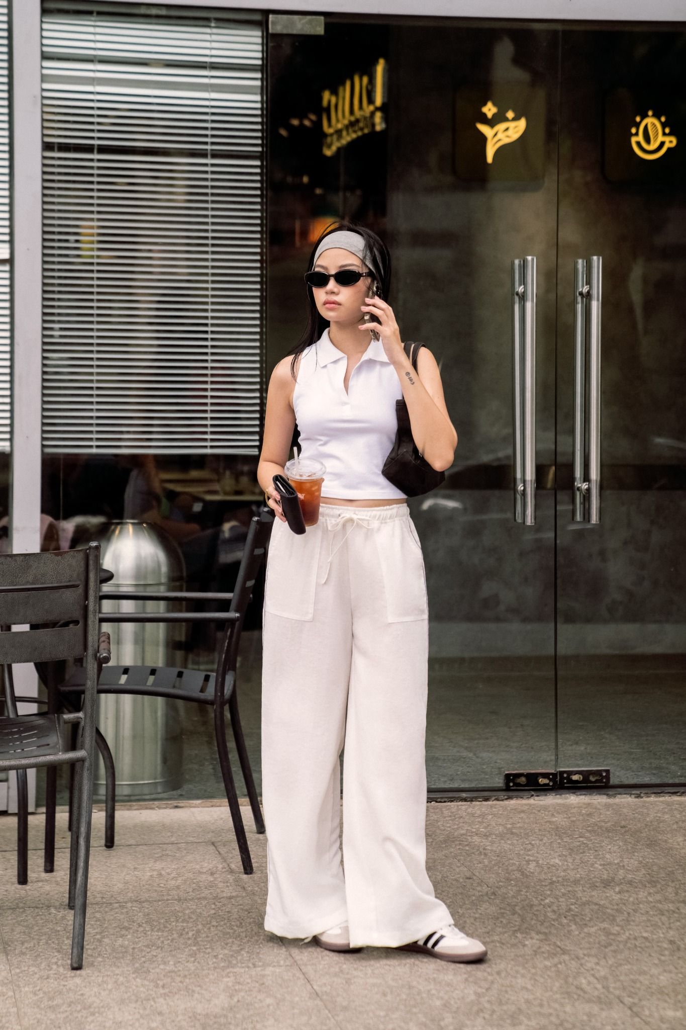Libe White Grey Hem Straight Leg Pants (Pre-order)