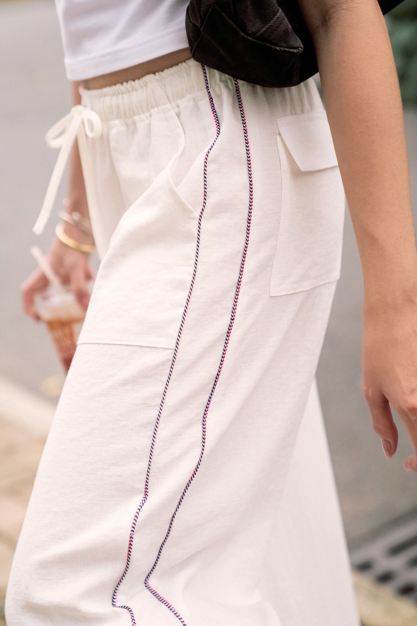 Libe White Grey Hem Straight Leg Pants (Pre-order)