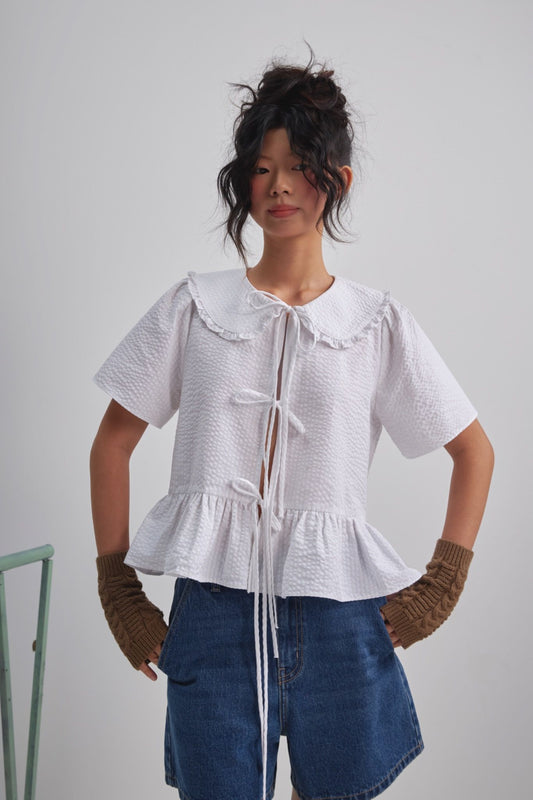 Libe White Puff Sleeve Top - Seersucker (Pre-order)
