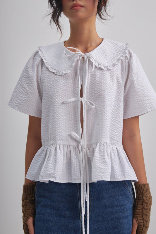 Libe White Puff Sleeve Top - Seersucker (Pre-order)