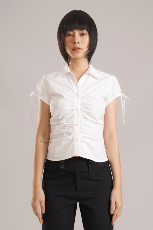 Libe White Ruched Shirt (Pre-order)
