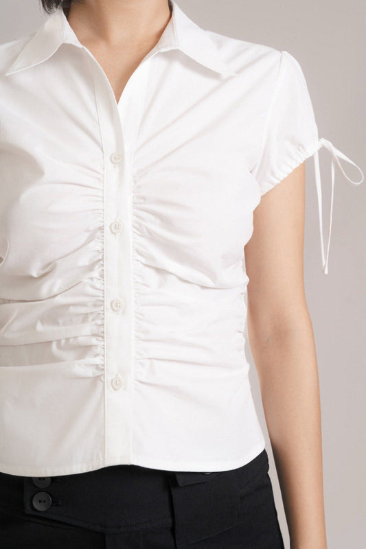 Libe White Ruched Shirt (Pre-order)