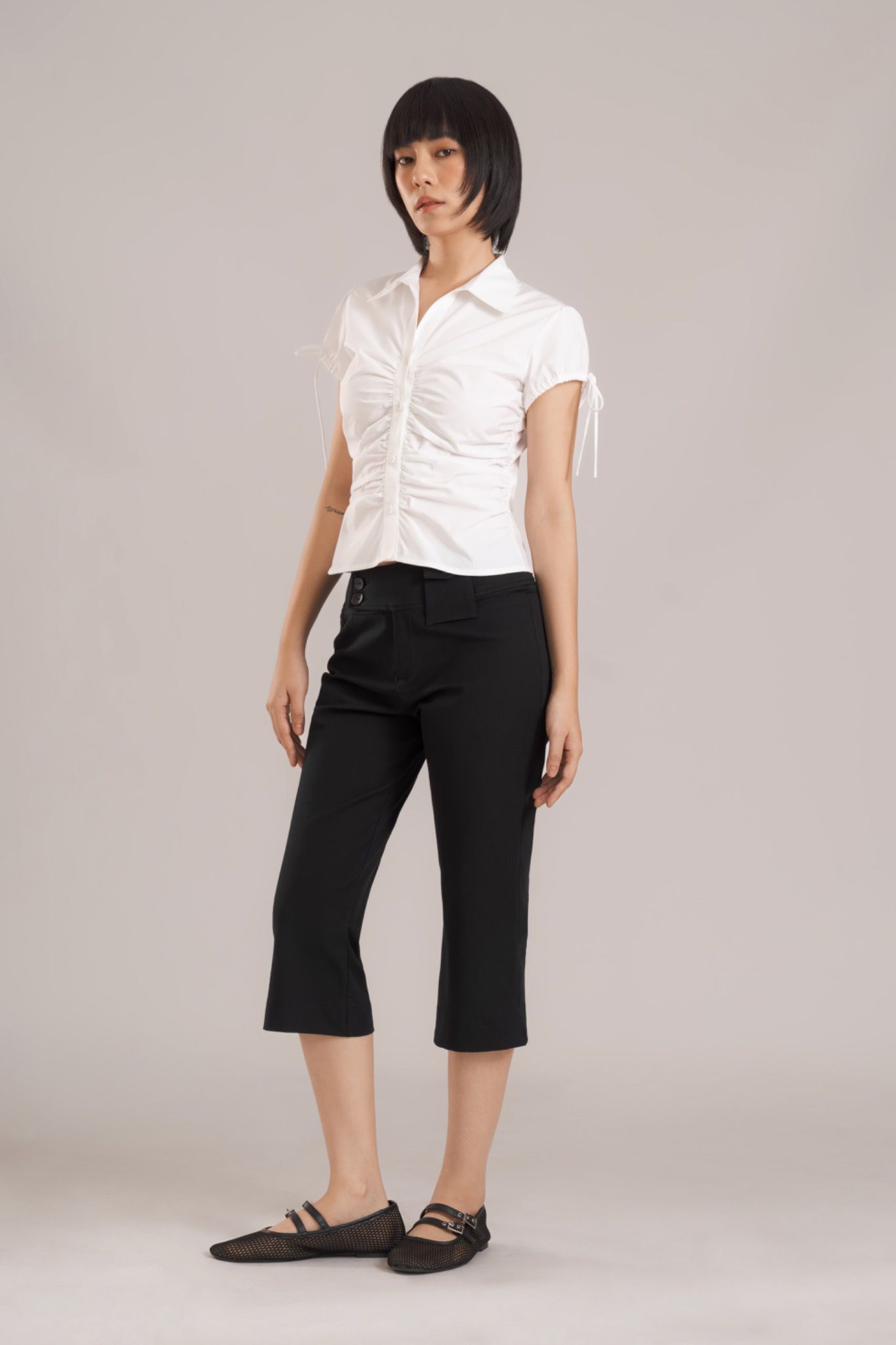 Libe White Ruched Shirt (Pre-order)