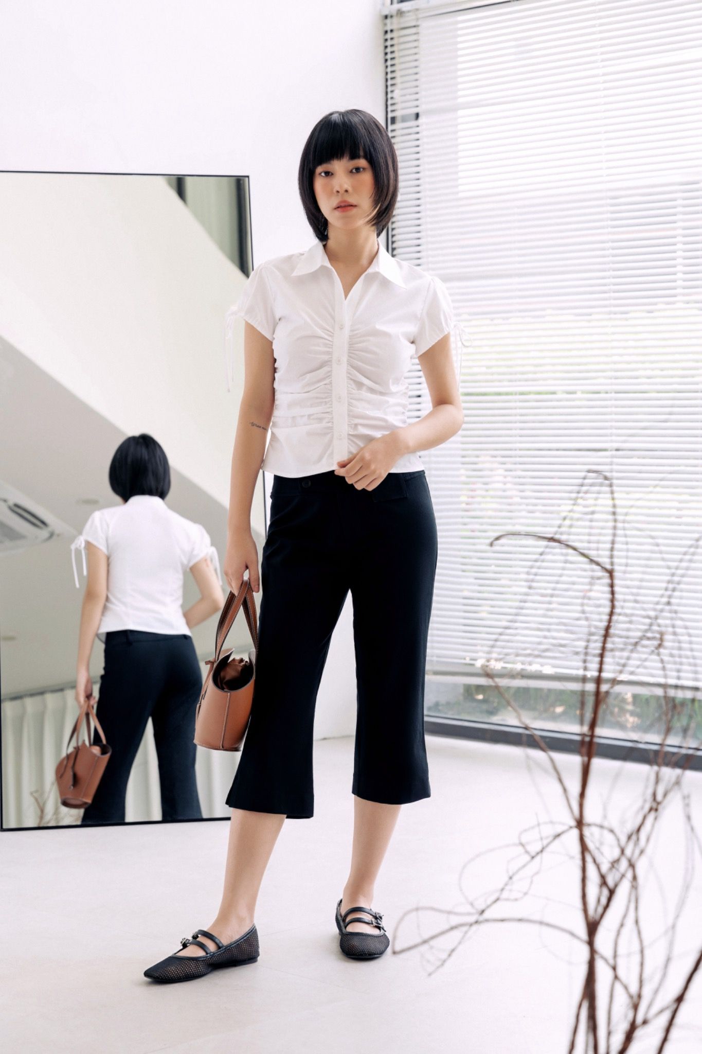 Libe White Ruched Shirt (Pre-order)