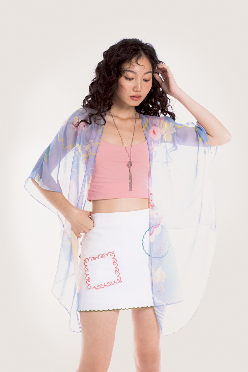 Libe White Scalloped Edge Embroidered Mini Skirt (Pre-order)