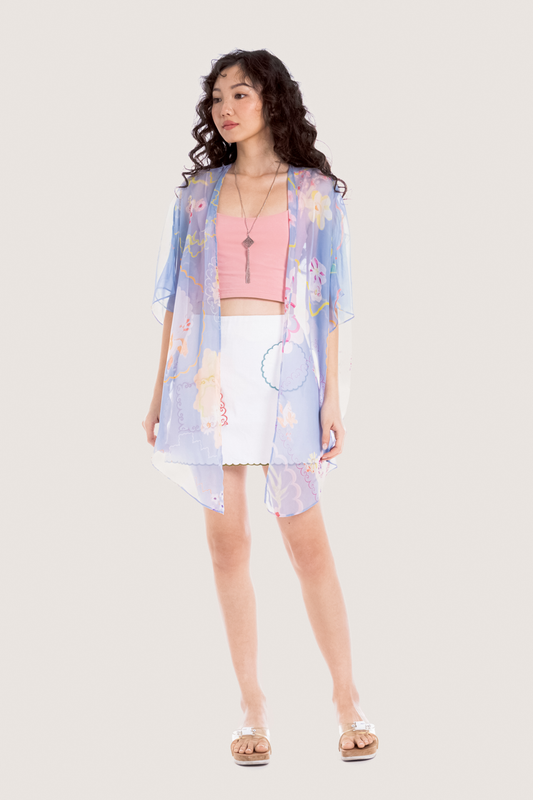 Libe White Scalloped Edge Embroidered Mini Skirt (Pre-order)