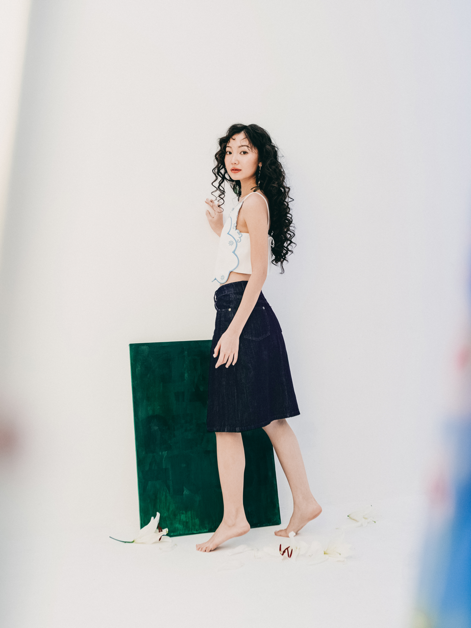 Libe White Scalloped Edge Embroidered Straps Top (Pre-order)