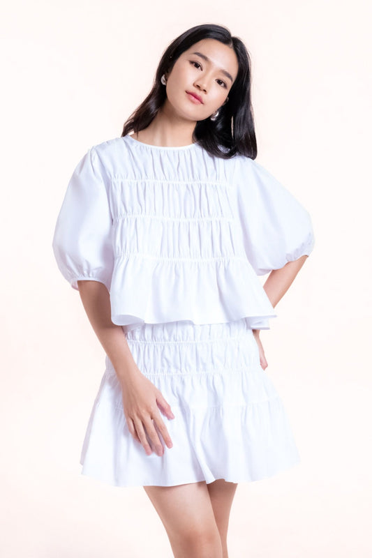 Libe White Smock Mini Skirt (Pre-order)