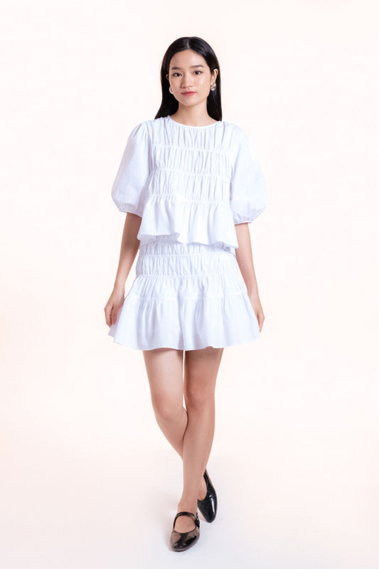 Libe White Smock Mini Skirt (Pre-order)