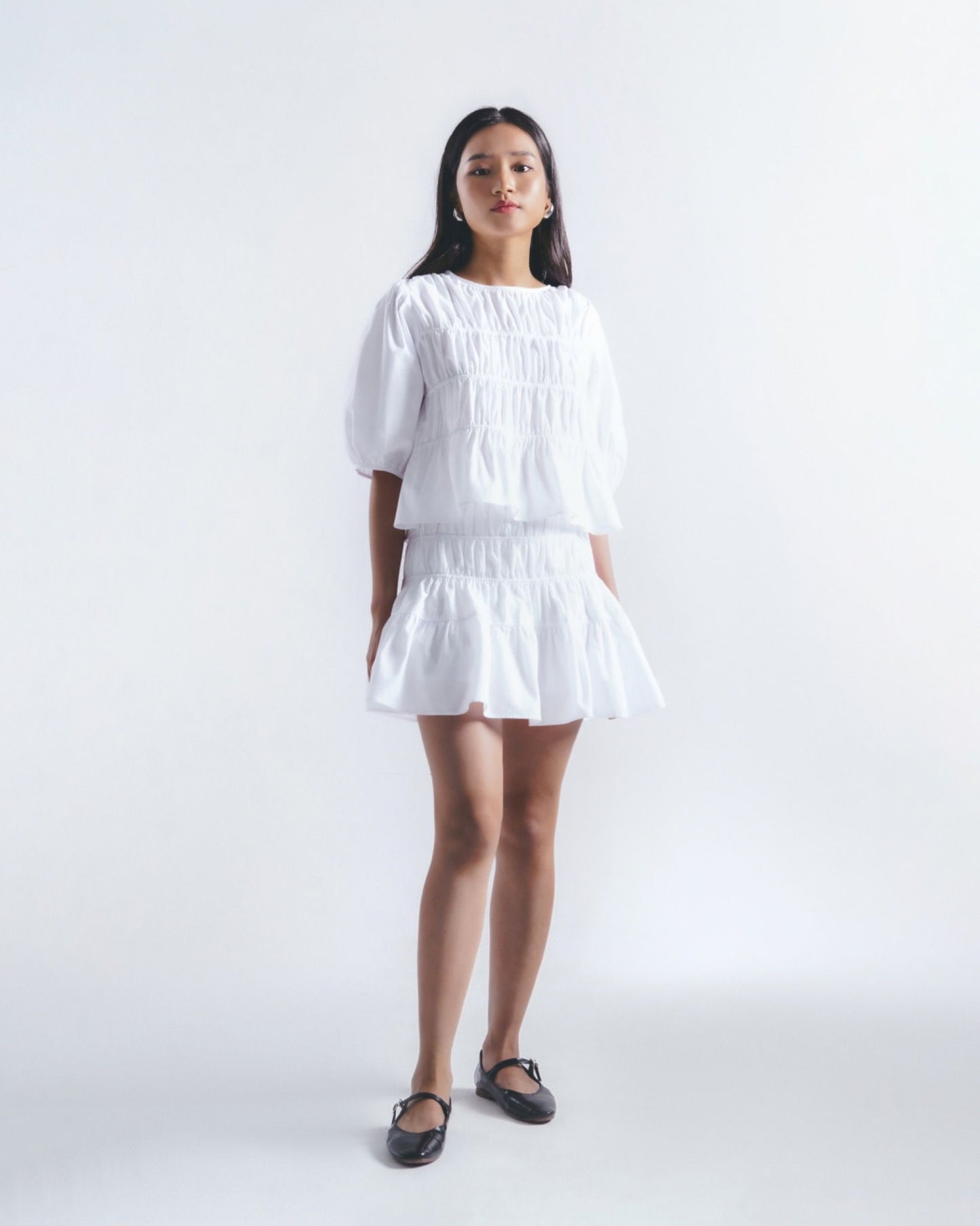 Libe White Smock Mini Skirt (Pre-order)