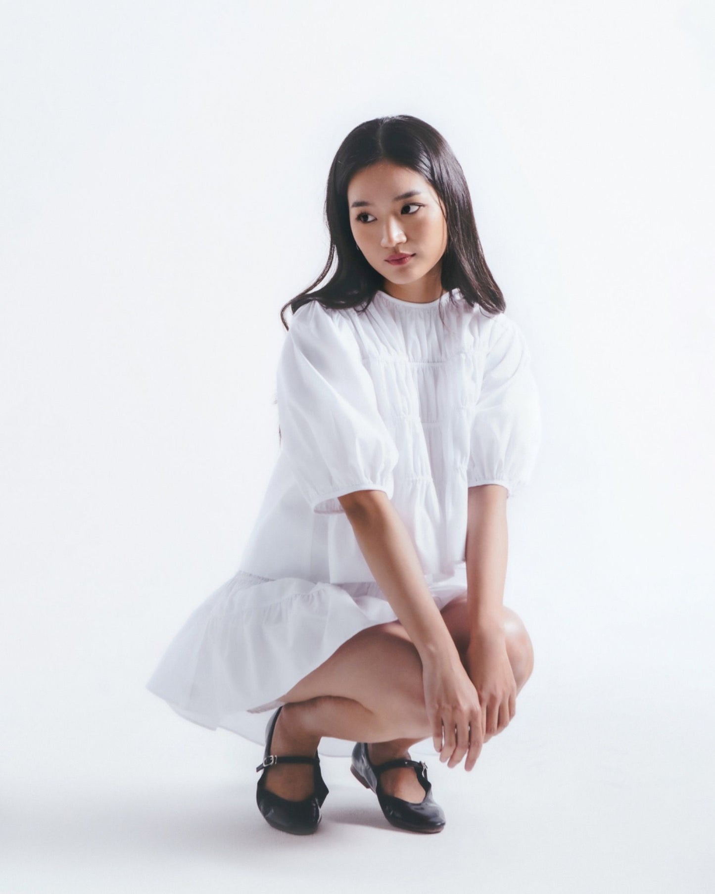 Libe White Smock Mini Skirt (Pre-order)